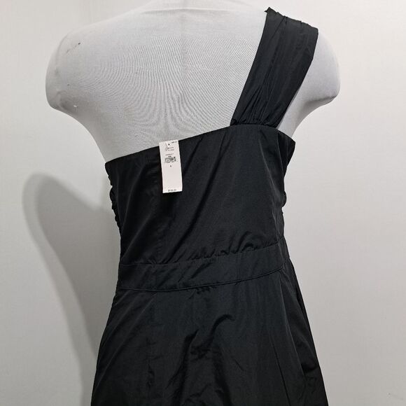 Banana Republic One Shoulder Romantic Goth Casual Midi Dress Size 6 Black NWT - Picture 12 of 14